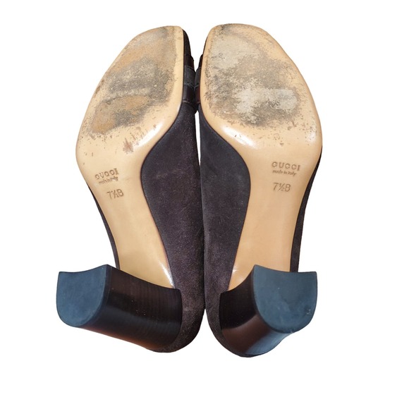 Gucci Horsebit Accented Suede and Embossed Leather Pumps Heels Guccissima 7.5 B - Picture 11 of 16